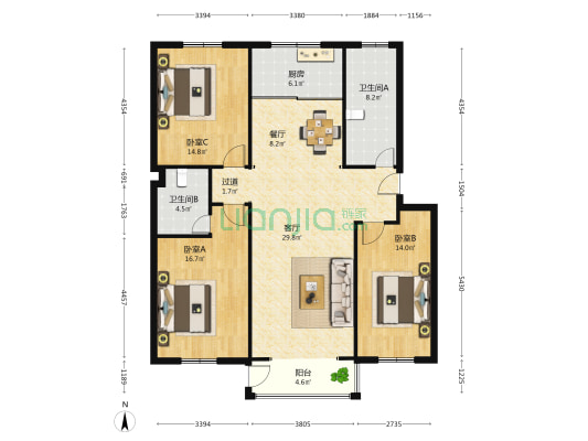 和谐佳苑 3室2厅2卫 135平方
