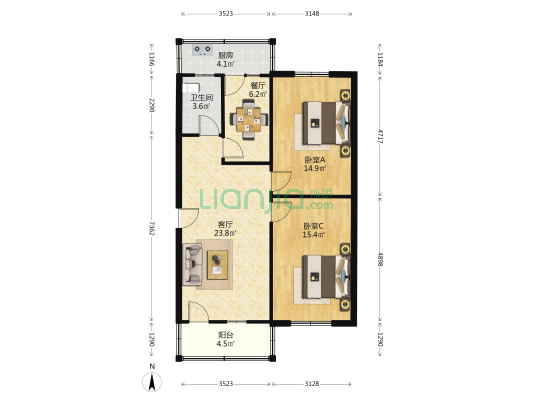 阜阳市体育局生活小区 2室2厅1卫 117平方
