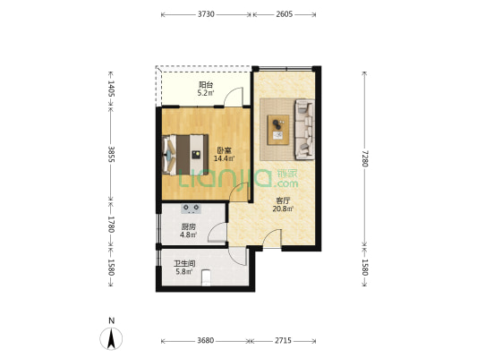 东豪大厦 1室1厅1卫 67平方