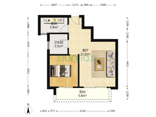 融侨苹果城 1室1厅1卫 54平方