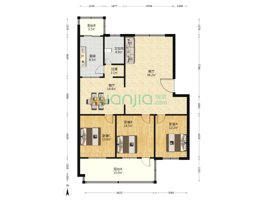 淮河医院家属院 3室2厅1卫 134平方