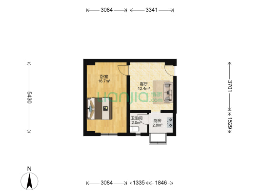 华贸大楼 1室1厅1卫 48平方