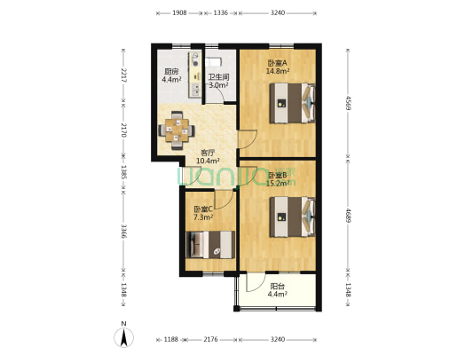 水西门外大街 3室1厅1卫 75平方