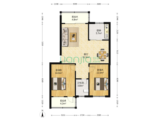 海安小区 2室1厅1卫 86平方