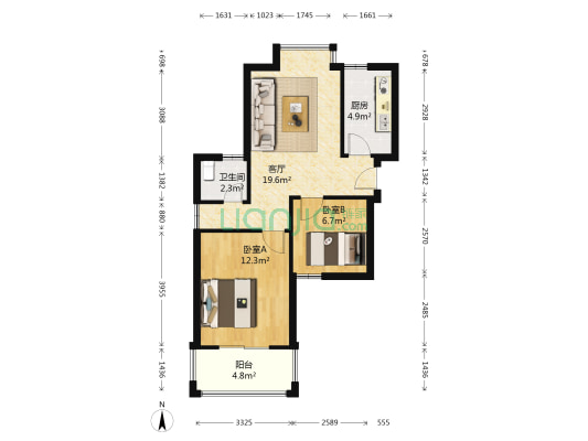 银龙景苑 2室1厅1卫 65平方