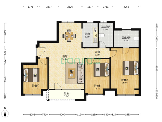 霸州温泉新都孔雀城樾府 3室1厅2卫 141平方