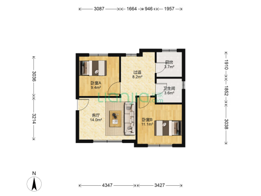 泰达青筑 2室1厅1卫 65平方