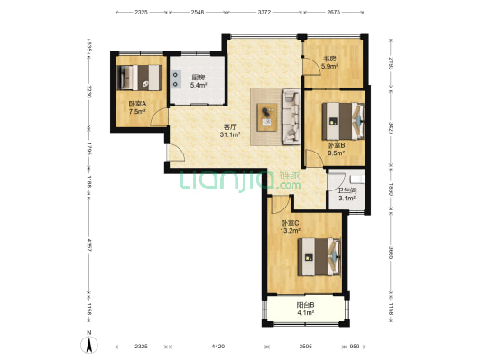 家天下一期 4室1厅1卫 88平方