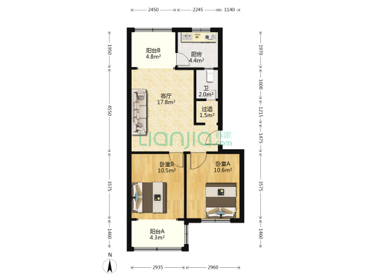 菊乐路122号 2室1厅1卫 65平方