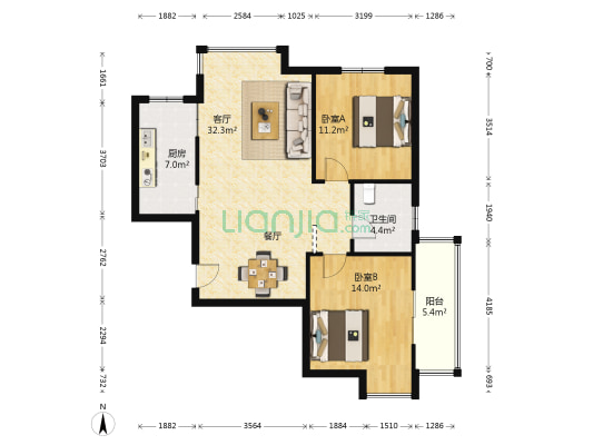 天力百好锦园 2室1厅1卫 91平方
