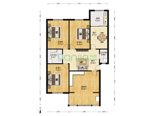 秦文阁 3室2厅2卫 136平方