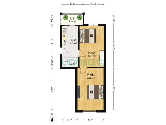 经纬街 2室0厅1卫 56平方