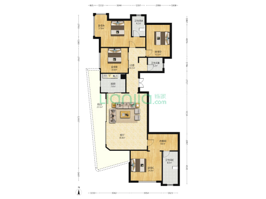 隆溪湖铂翠轩 4室1厅3卫 192平方