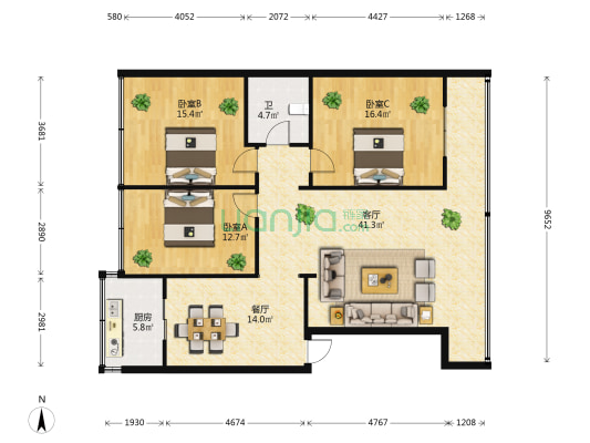 大观路47号 3室2厅1卫 117平方