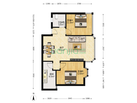洄龙苑 2室1厅1卫 82平方