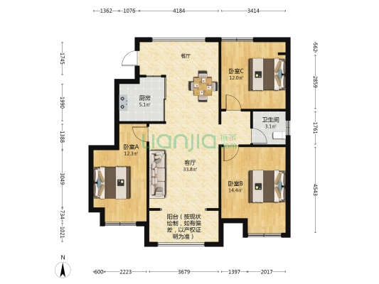 香江世纪名城·香江苑 3室1厅1卫 99平方