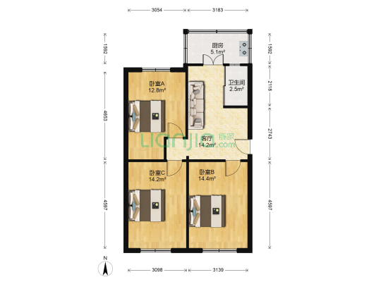 御花园小区 3室1厅1卫 84平方