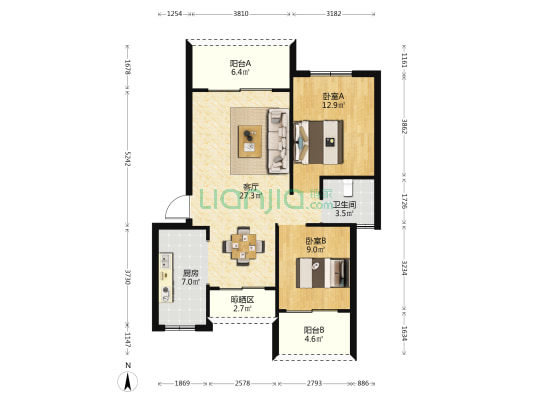 金科廊桥水乡二期 2室1厅1卫 85平方
