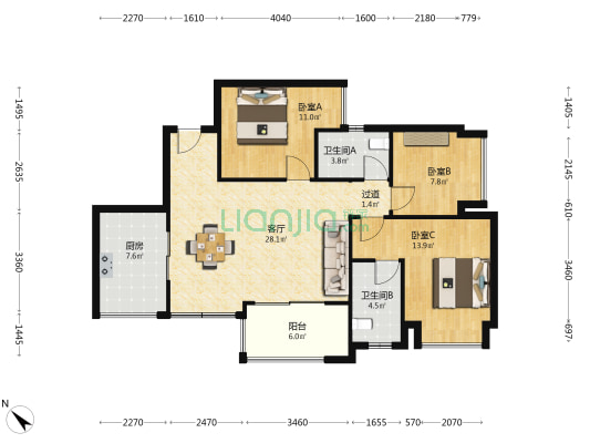 万科金开悦府苍悦 3室1厅2卫 102平方