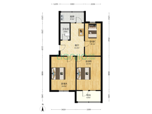 山西警官职业学院家属院 3室1厅1卫 74平方