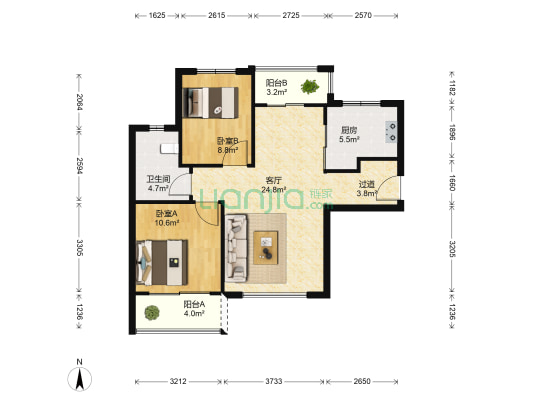 泛海国际桂海园 2室1厅1卫 89平方