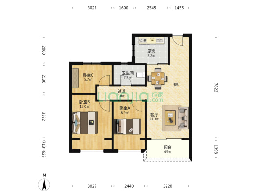 碧桂园时代城润园 3室1厅1卫 88平方
