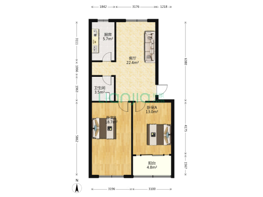 生产资料家属院 2室1厅1卫 87平方
