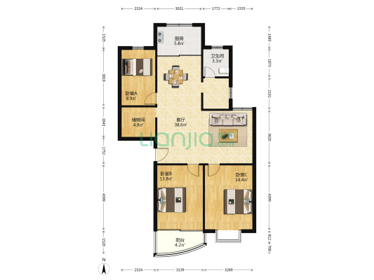 伟厦花苑二期 3室1厅1卫 115平方