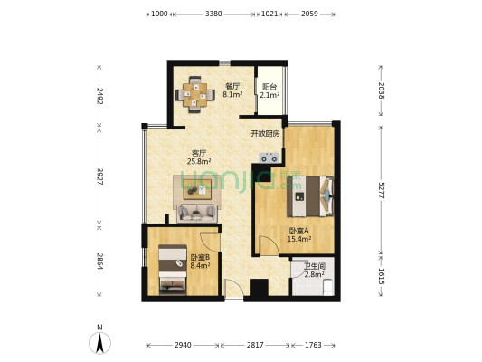 才子佳苑二区2 2室2厅1卫 73平方