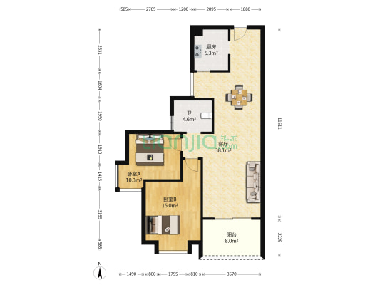新都会 2室1厅1卫 106平方
