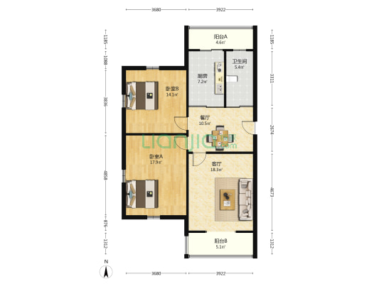 二道江小区吉热住宅 2室2厅1卫 105平方
