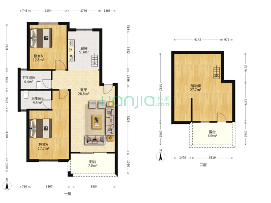 日兴家园 2室1厅2卫 97平方