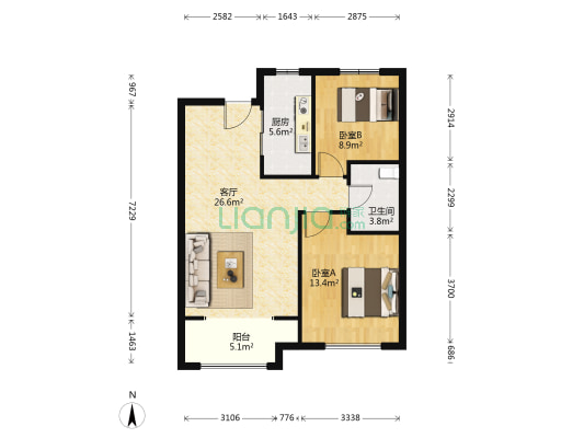 中交中央公元2期 2室1厅1卫 88平方