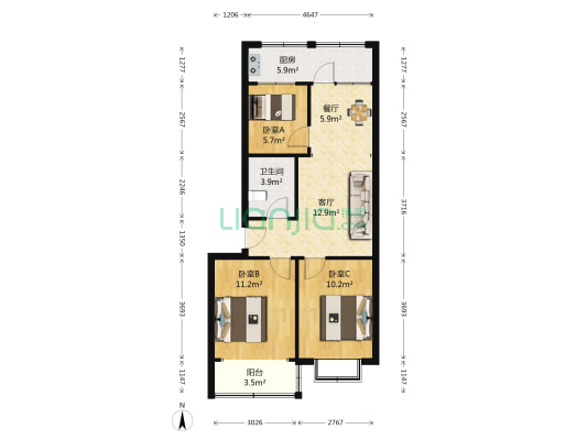金山小区 3室2厅1卫 81平方