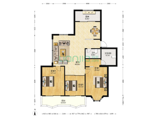 福源新村 3室1厅2卫 145平方