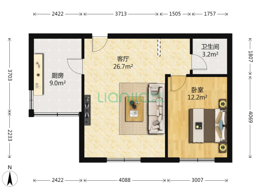 广宇风情苑 1室1厅1卫 63平方