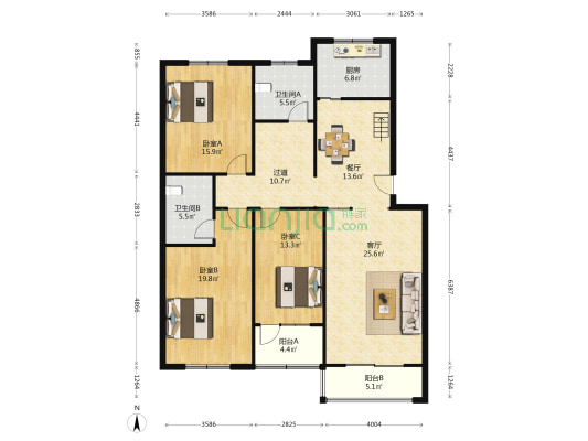 香舍花都 3室2厅2卫 152平方