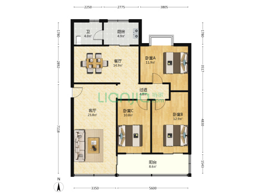 南坛东一街三号小区 3室2厅1卫 106平方