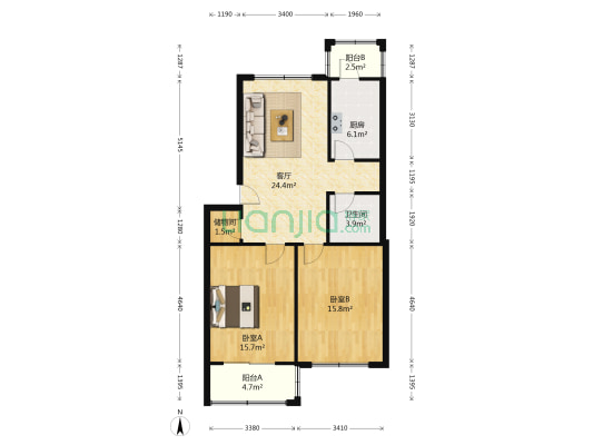 普明里丁区 2室1厅1卫 93平方