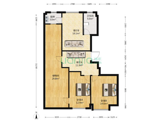 诚意锦苑 2室2厅1卫 168平方