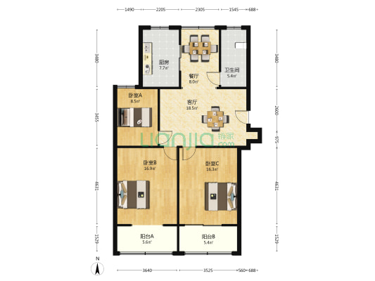 荣华小区 3室2厅1卫 104平方