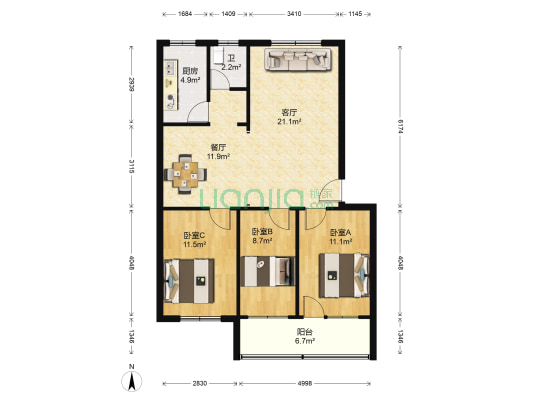 三友社区A区 3室2厅1卫 93平方