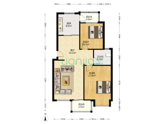 清水庐 2室1厅1卫 99平方