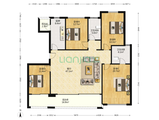 融创缇香榭A区 4室1厅2卫 162平方