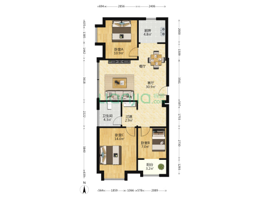佳美魏武大厦 3室1厅1卫 123平方