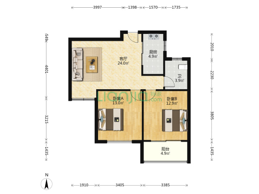 丽景美域 2室1厅1卫 84平方