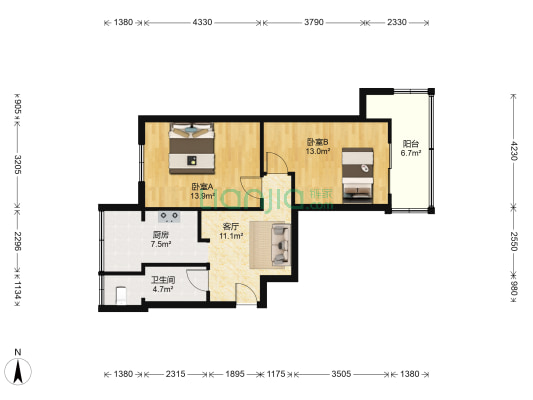 二道桥街69号 2室1厅1卫 63平方