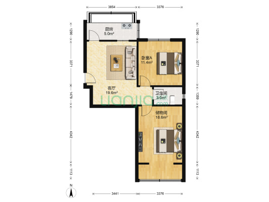 广播电视局宿舍 1室1厅1卫 69平方