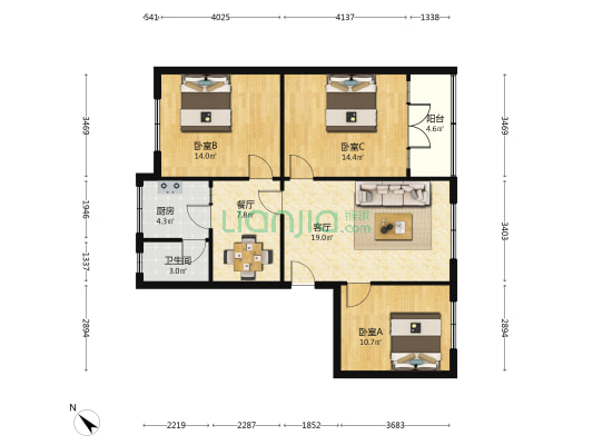 松桥路 3室2厅1卫 97平方
