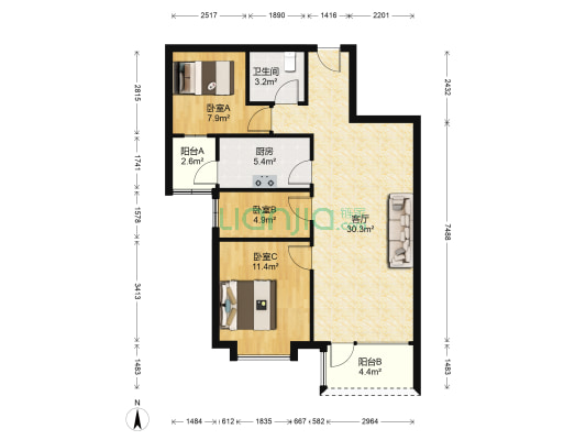 动车站旁 纯阳两居 诚意出售 ,房本以下。-户型图